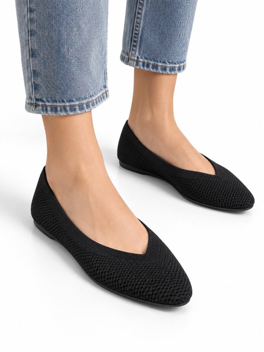 NWT A New Day Black Knit Pointed Toe Ballet Flats 11 Clean Girl Minimalist